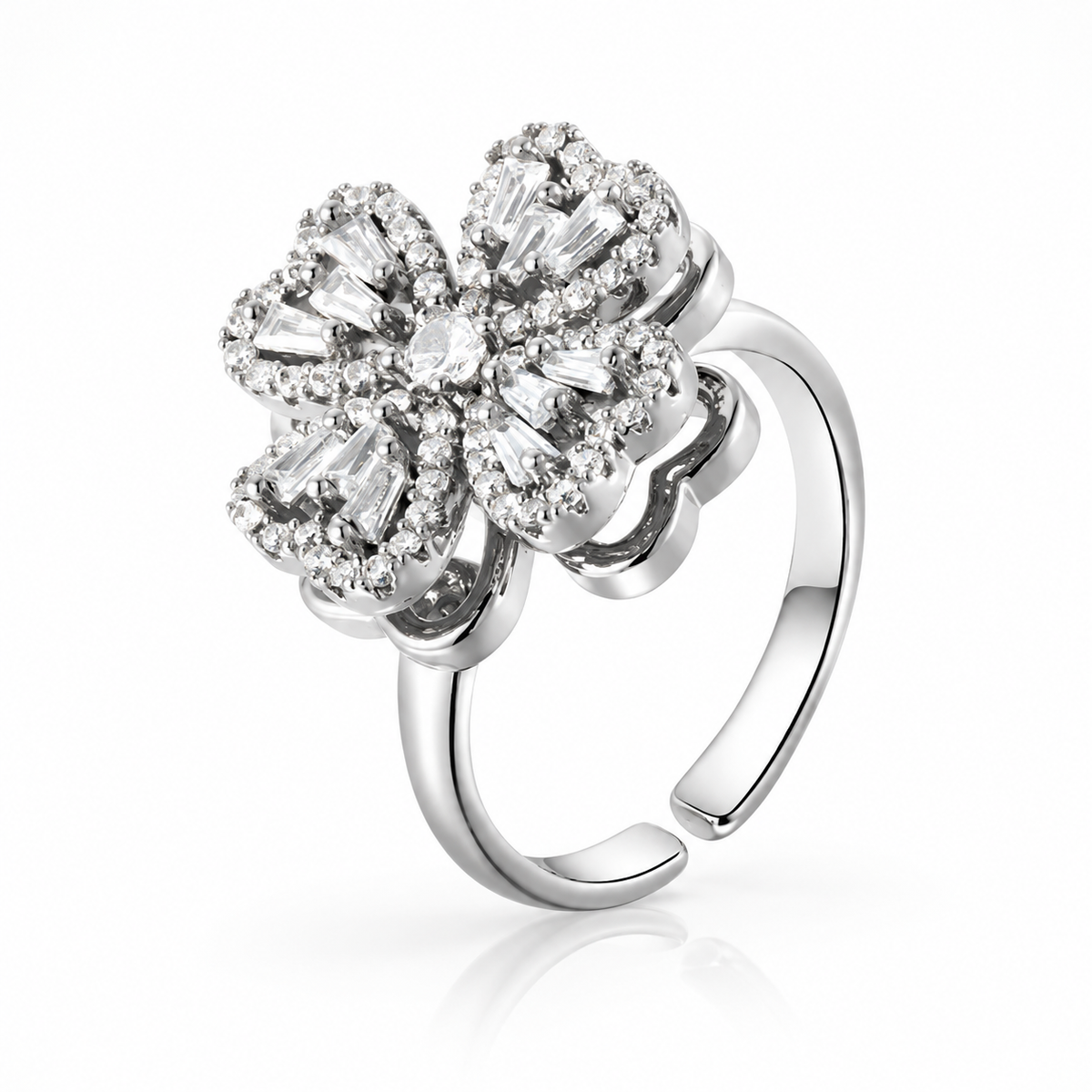 Rotating Corolla Ring — Four Sparkles in Perfect Harmony