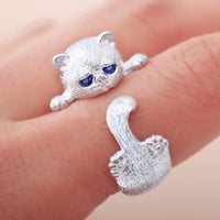 Blue-Eyed Kitty Charm Ring