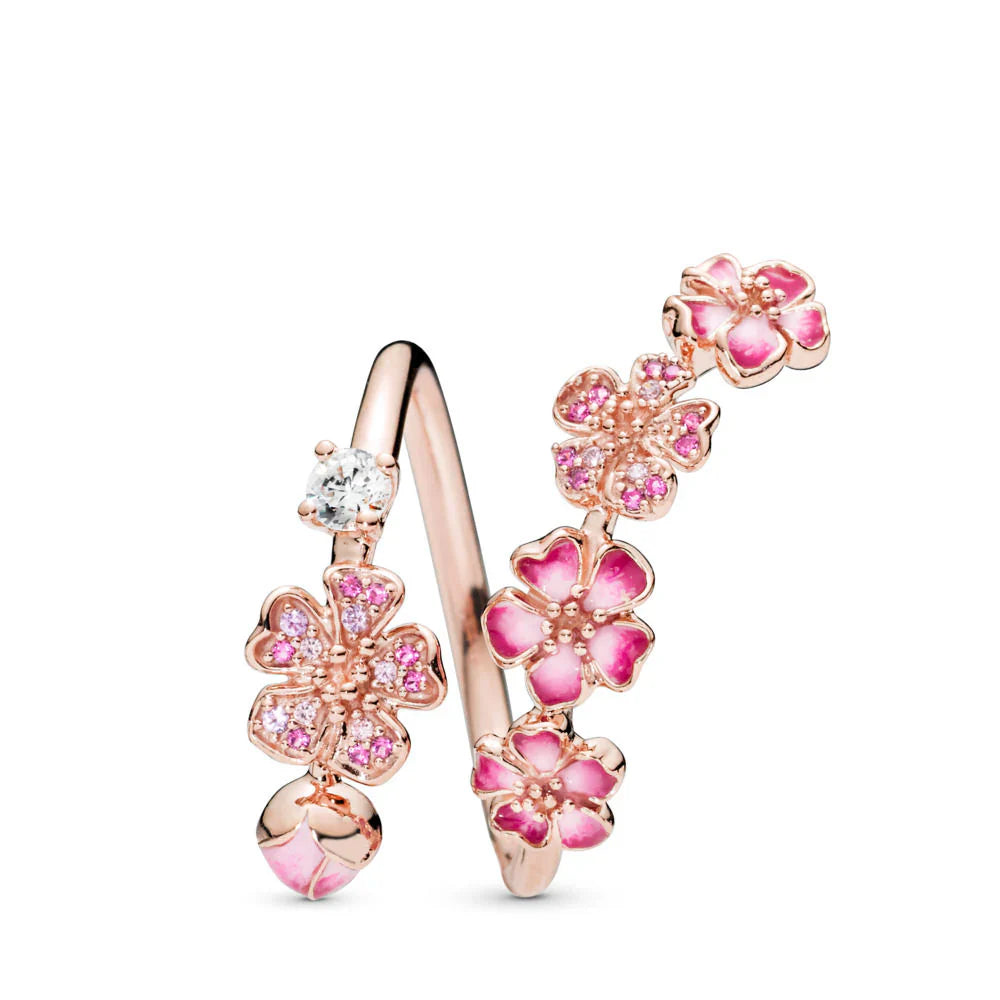 Delicate Floral Ring with Pink and White Zircon
